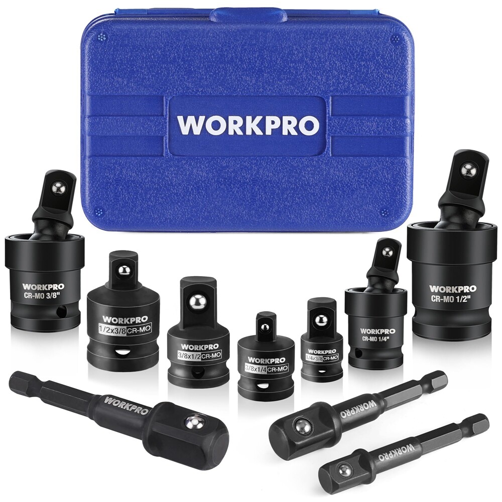 WORKPRO 10PC Impact Socket Set Adapter 1/4″ 3/8″ 1/2″ Joint Socket Drill Adapter