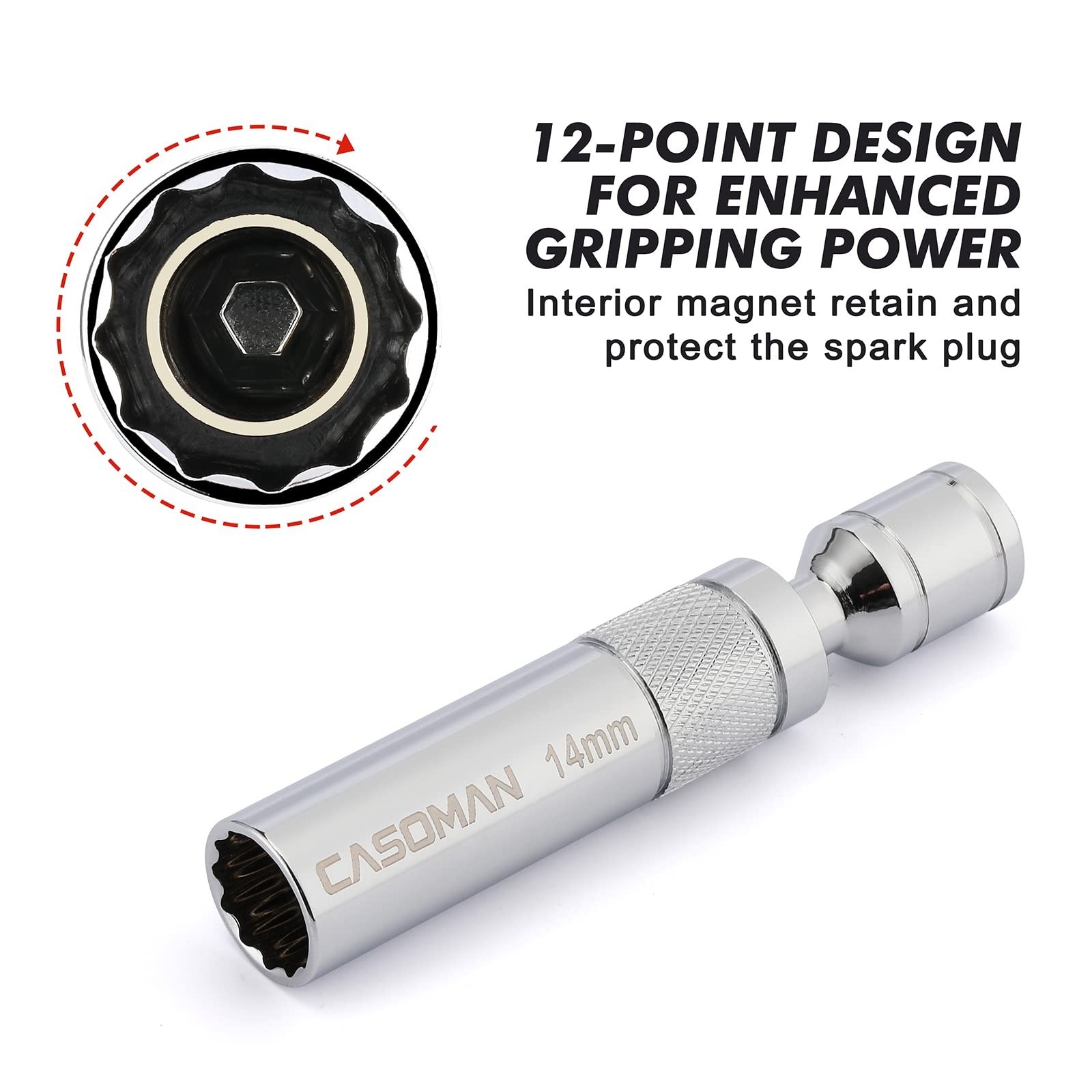6PCS Magnetic Swivel Spark Plug Socket Set 3/8″ Drive – 9/16″, 5/8″, 13/16″, 14m
