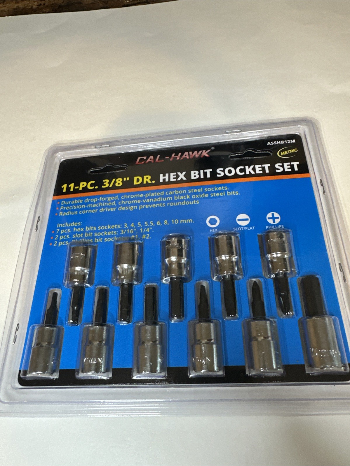 Cal-hawk 11-pc. 3/8” DR. Hex Bit Socket Set Metric