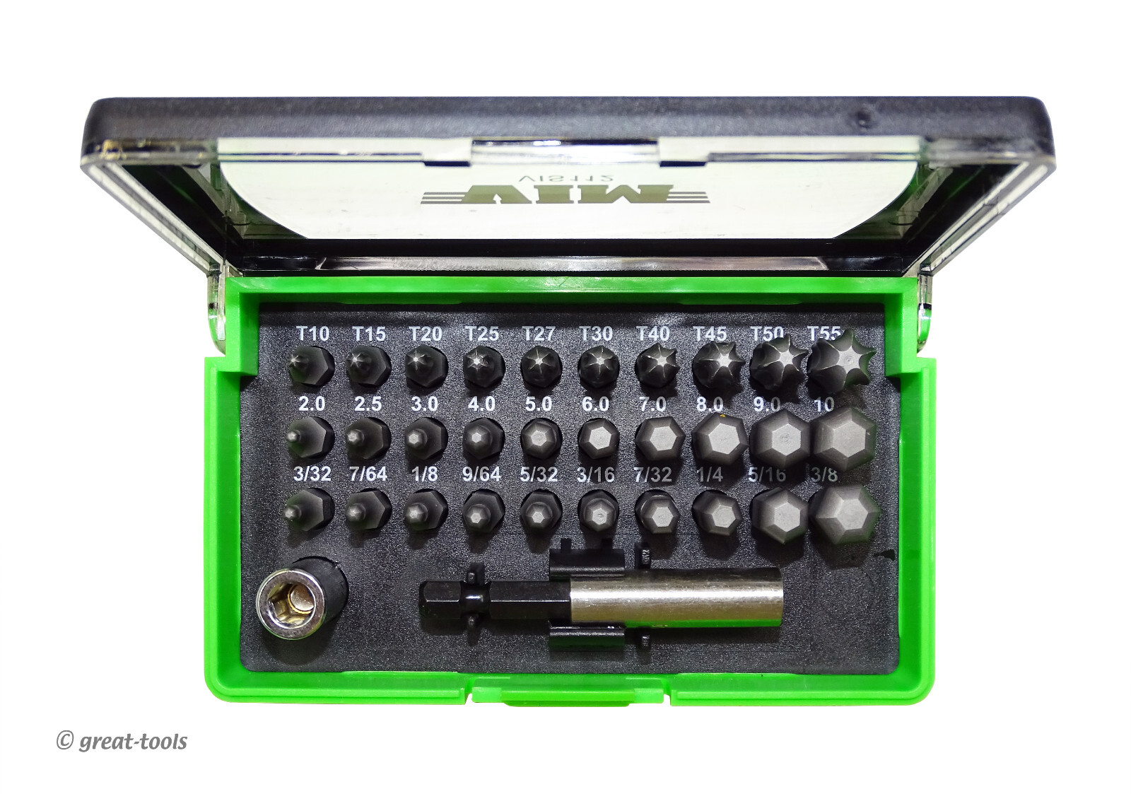 VIM TOOLS: 32-PC Ball Torx, SAE Ball Hex, and Metric Ball Hex bit set – VIS112