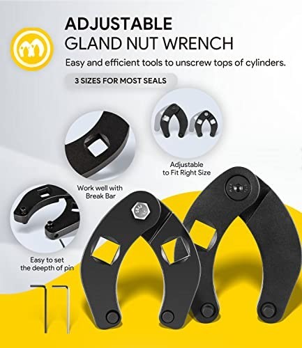 3 Pack Hydraulic Seal Installer Tools, Adjustable Gland Nut & Universal Wrench S