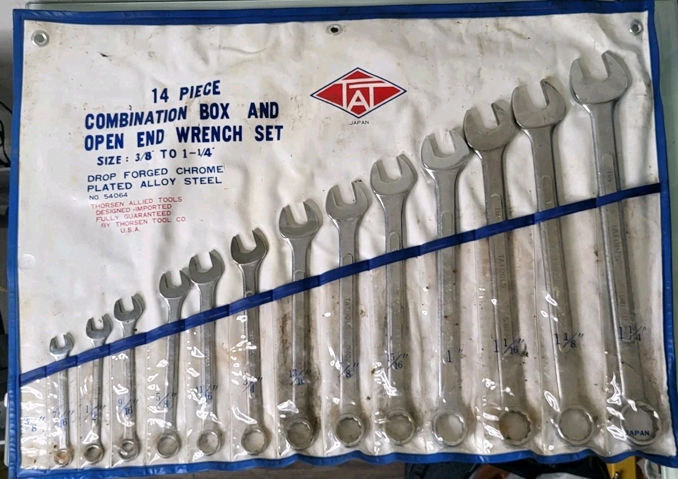 Thorsen Vintage 13pc Standard Combination Wrench Set W/ Pouch Made in Japan