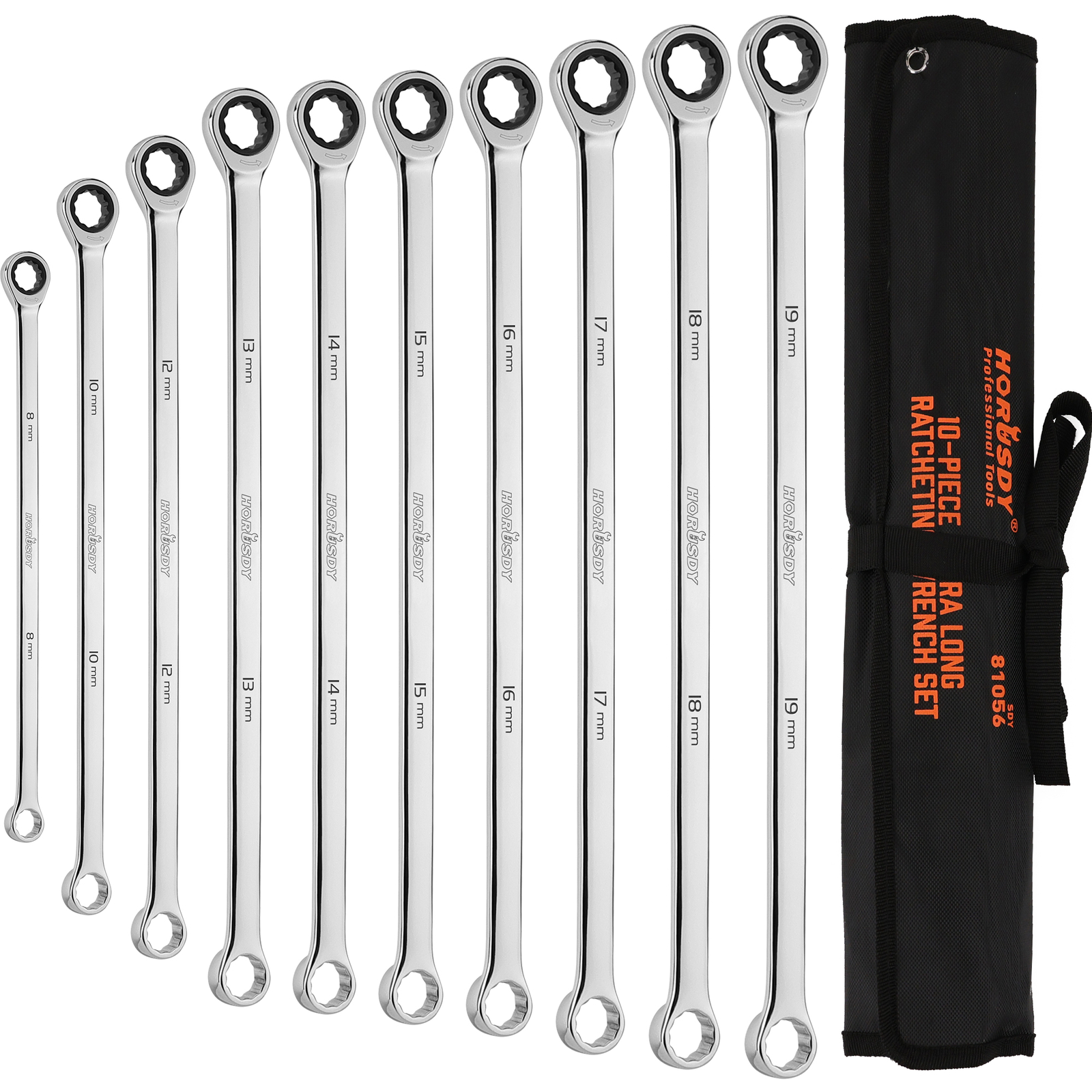 10-Piece Ratcheting Double Box Metric Wrench Gearbox 72 Tooth Extra Long
