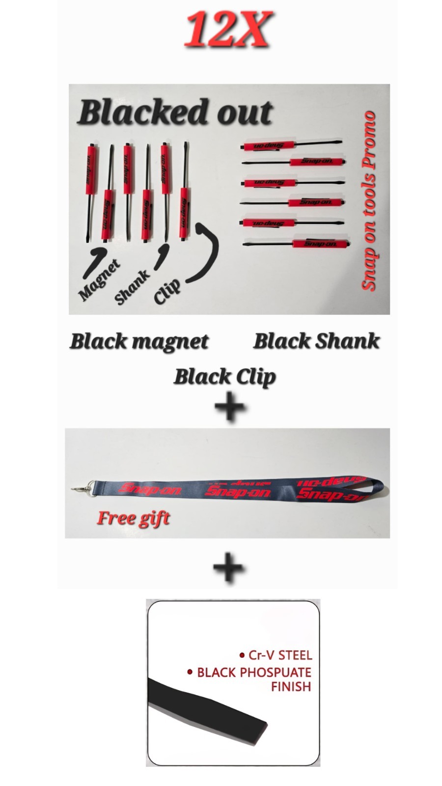 12 Snap on tools Special Edition pocket screwdrivers RED Promo BLACKED OUT +gift