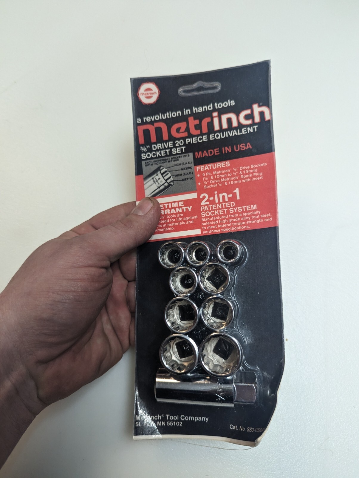 Vintage NOS Original Metrinch USA 20 pc 1/2 3/8 Drive 12 Pt Socket Set Metric SA