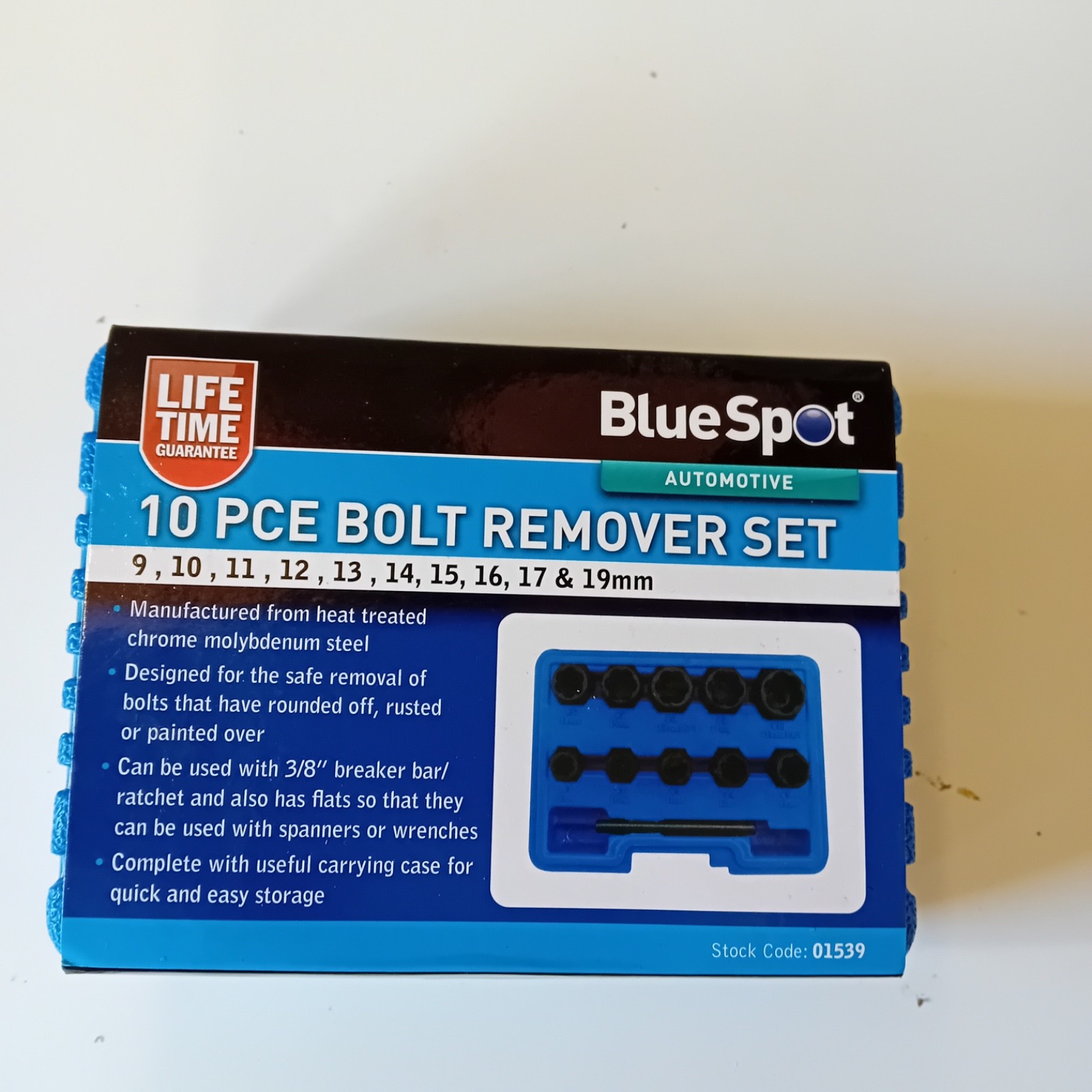 Blue Spot 10 piece bolt remover set 9 – 19mm stock code 01539.