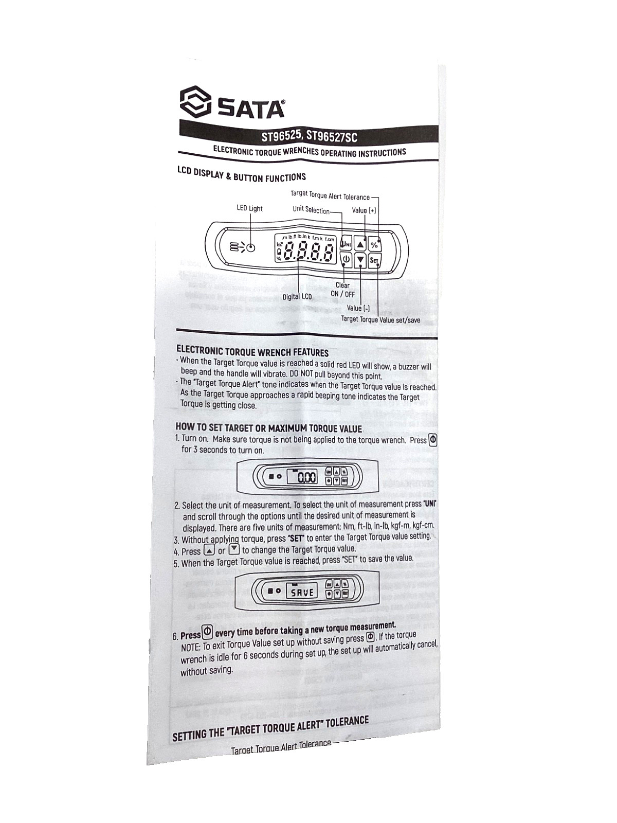 SATA NEW 3/8” Drive Digital Torque Wrench Snap Latch Case 7.5-100Ft Lbs ST96525