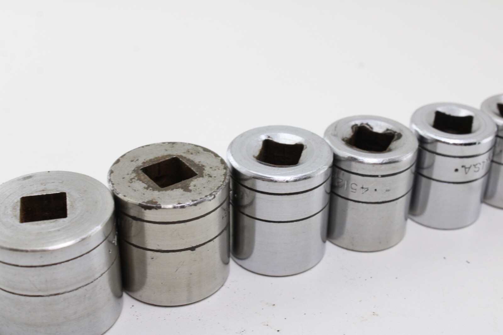 S-K Tools 45128-45112 USA 7/8″-3/8″ 9 Piece 12/6 Pt 3/8 DrSockets Good Cond