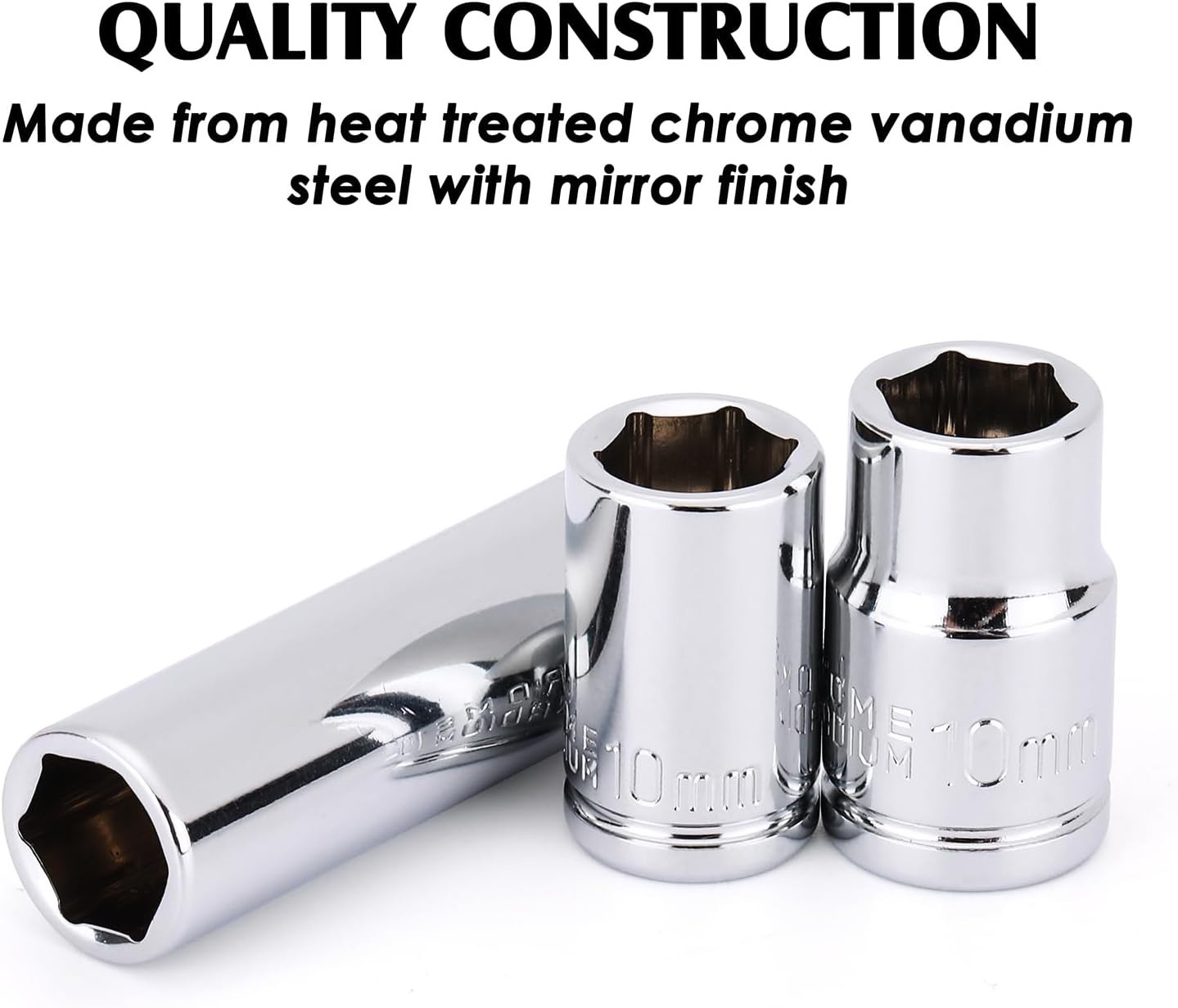 4PCS 1/4″& 3/8″ Drive 10mm Deep&Shallow Socket Set, 6 Point, Cr-V Steel, Mirr…