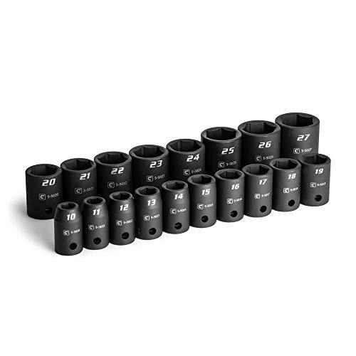 18-Piece Metric Shallow Impact Socket Set, 1/2″ Drive, 10-27mm, Durable Tool Kit