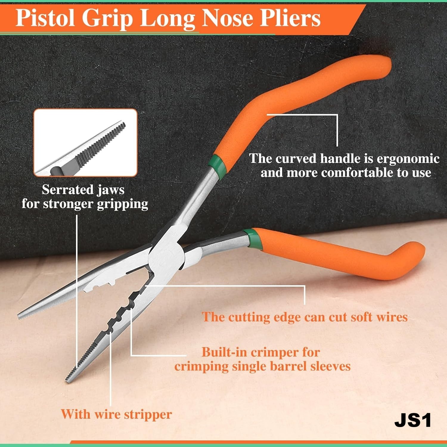 9 Inches Pistol Grip Long Nose Pliers with Crimper and Wire Cutter Offset Pistol