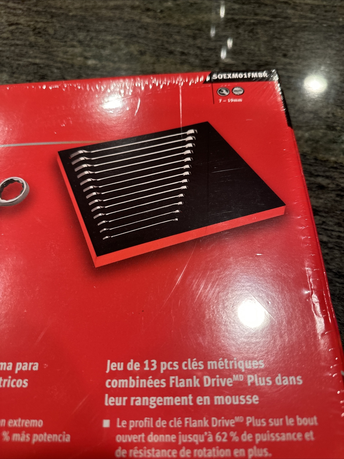 Snap On soexm01fmbr foam organizer with 7-19mm flank drive plus wrench set