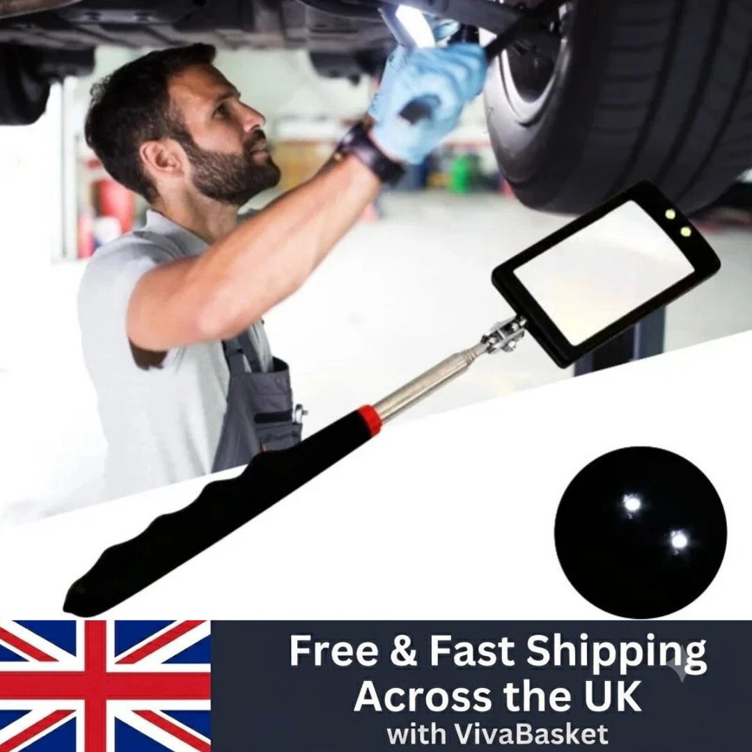 Telescopic LED lit Mirror Inspection Extending Swivel Car Garage Mechanics Chrom