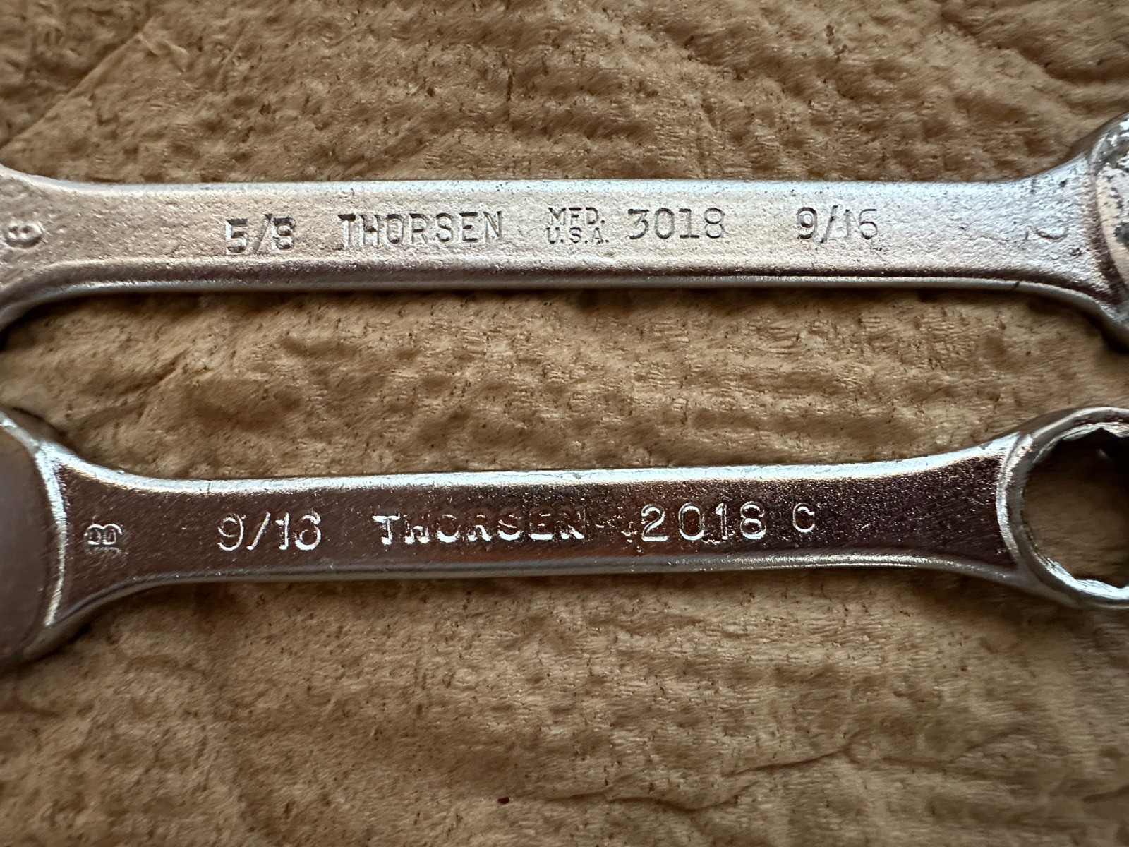 2 Vintage 1960’s Thorsen USA 5/8″ x 9-1/6″ Open End Combination Wrench 3018 2018