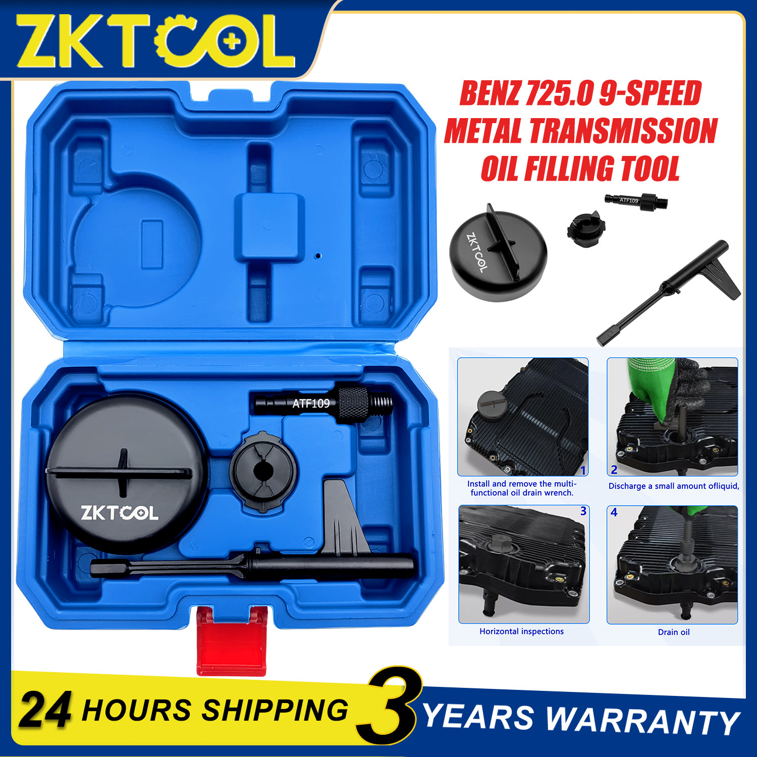 Metal oil change and filler tool for Mercedes Benz 725.0 9-speed Transmission