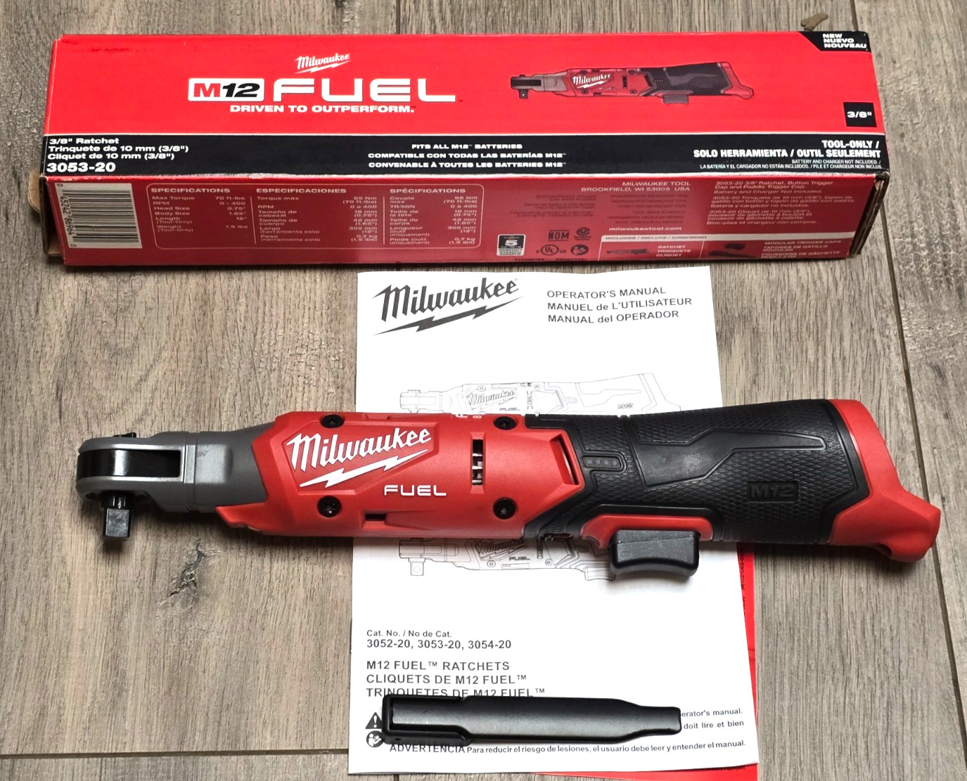 Milwaukee 3053-20 M12 FUEL 3/8″ dr High Speed, 70 ft lb New Ratchet! Tool Only