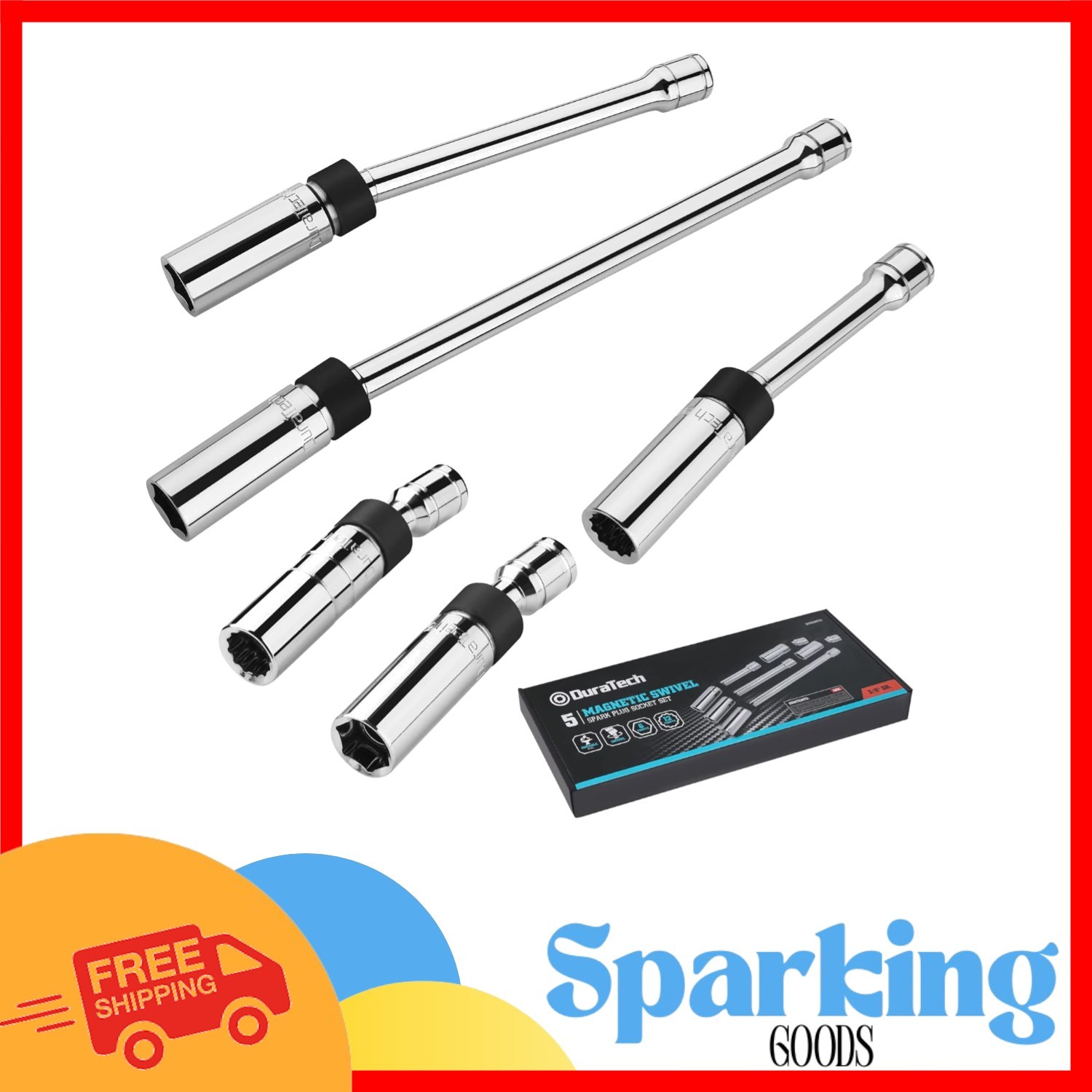 360° Rotating Magnetic Socket Set – 5PCS Cr-V Spark Plug Tools, Compact Storage