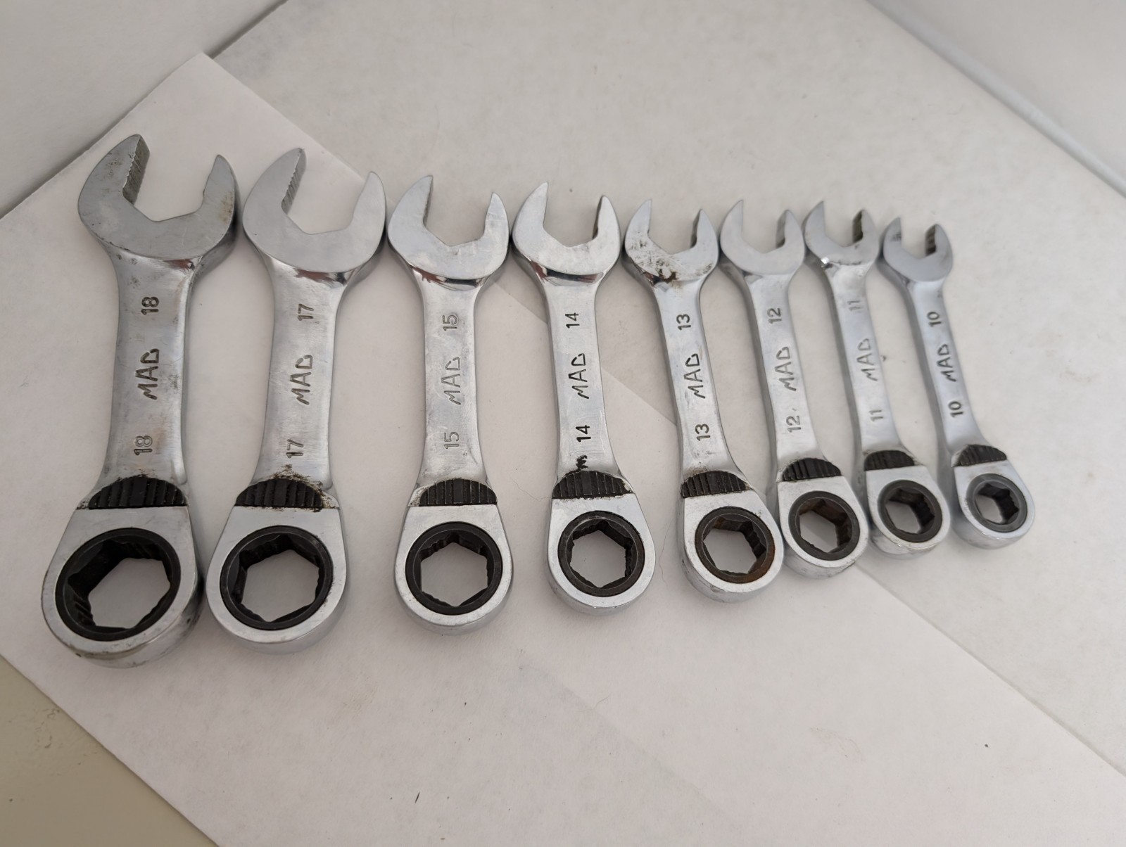 Mac Tools 7 Pc Metric Stubby Reversible Ratcheting Wrench Set 10mm-18mm