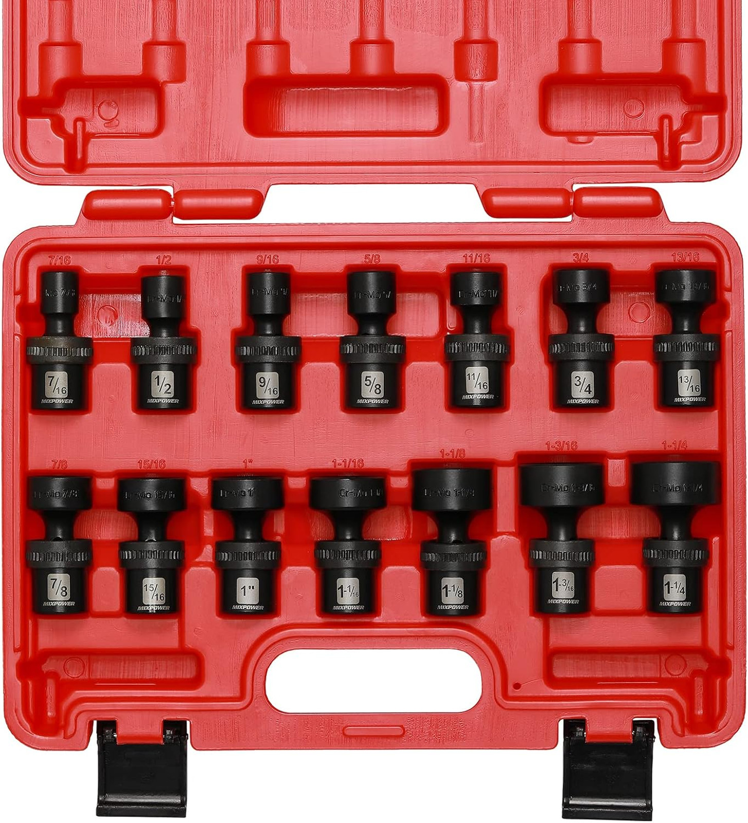 Impact Socket Set 1/2 Inch Drive Shallow Universal Joint Wobble Chrome