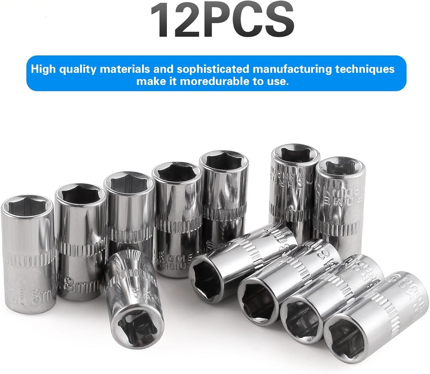 12pcs] Durable 8mm Socket, 1/4 socket set,Shallow Socket 1/4 Inch Drive 8mm 6…