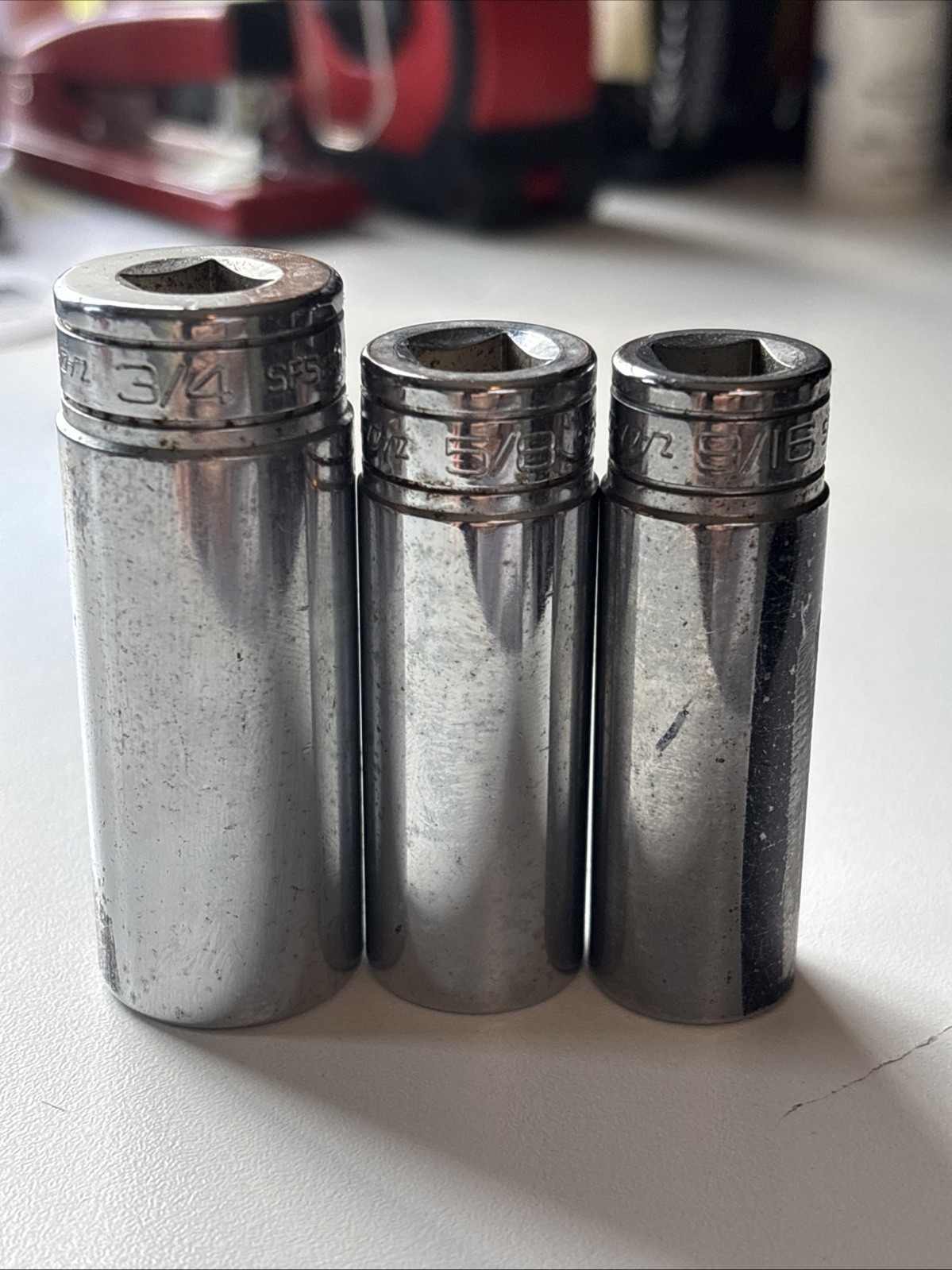 3 Snap-on 3/8″ Drive 6-Pt Deep Socket 3/4” SFS241 5/8” SFS201 9/16” SFS181 🇺🇸