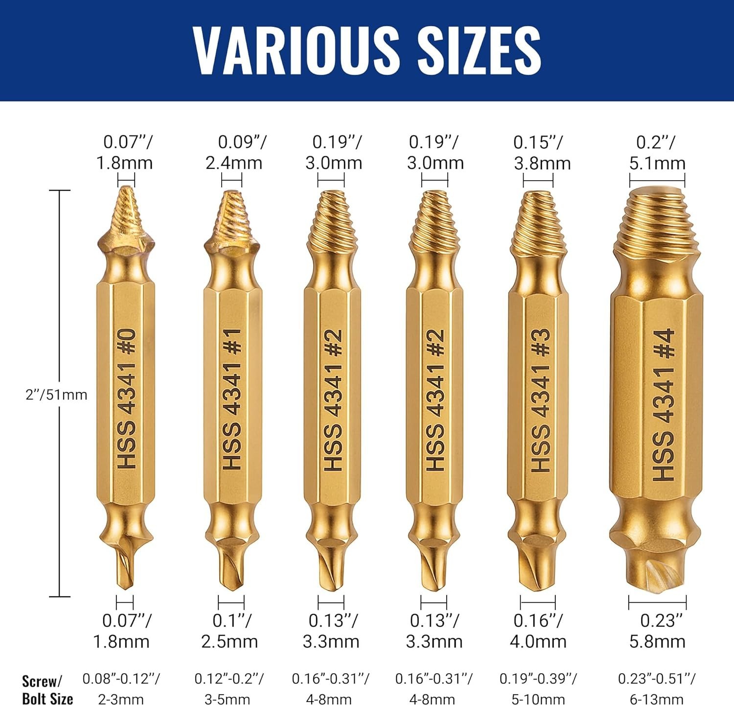 6-Piece Titanium Coated Screw Extractor Set with Portable Case
