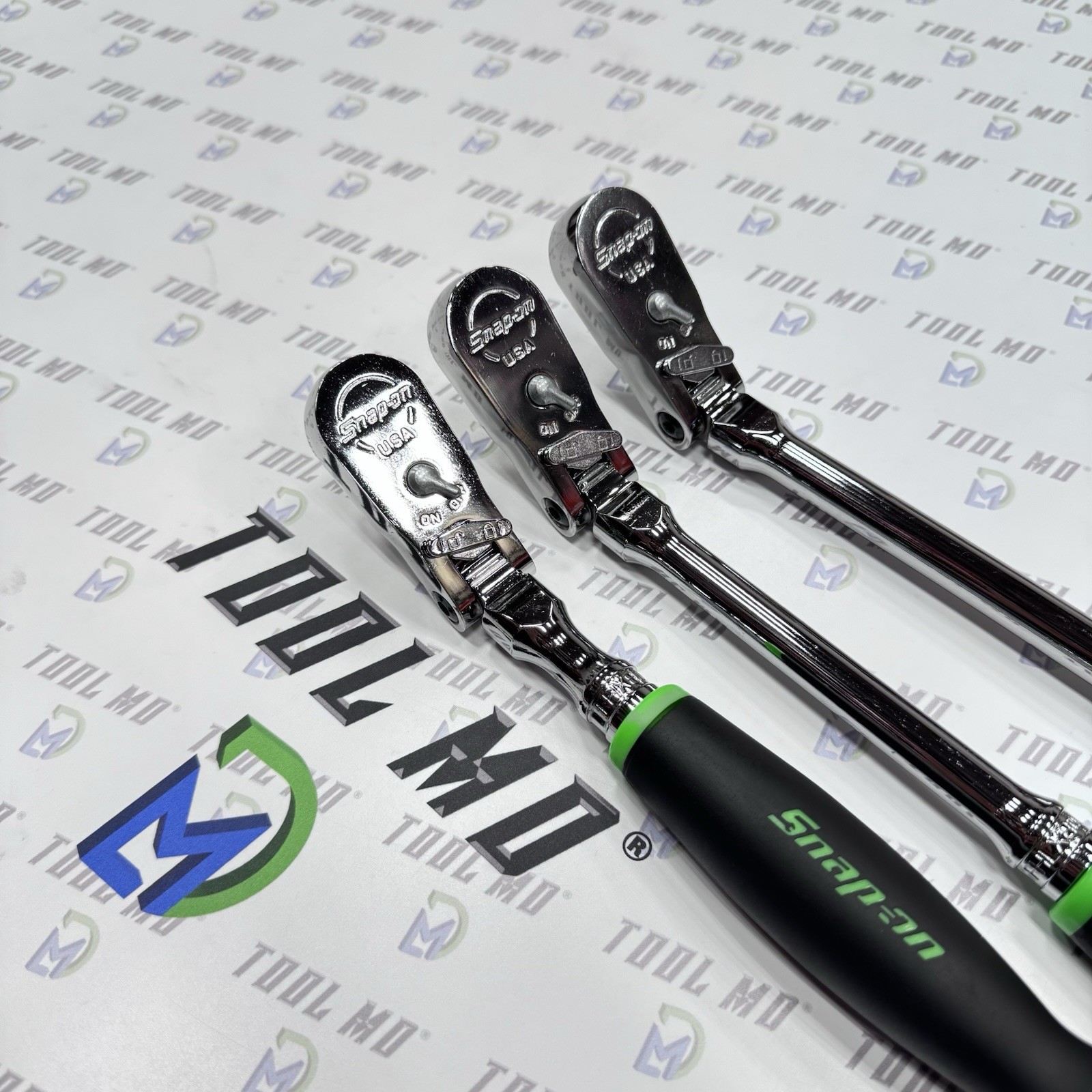 Snap-on Tools 3/8″ Drive 3 Piece GREEN LOCKING FLEX-HEAD Ratchet SET FHLLX80