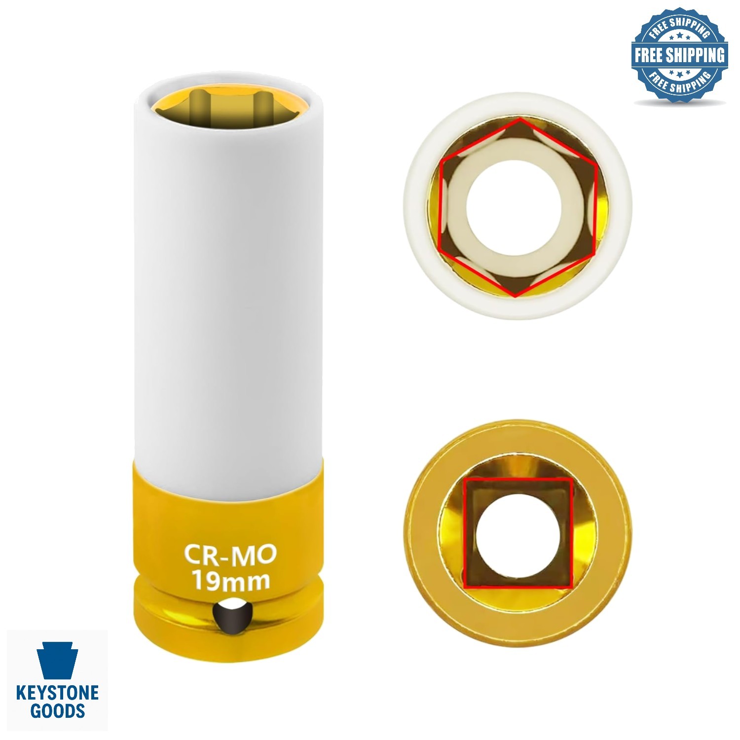 19mm Alloy Steel Impact Socket w/ Scratch-Resistant Sleeve for Wheels & Lug Nuts