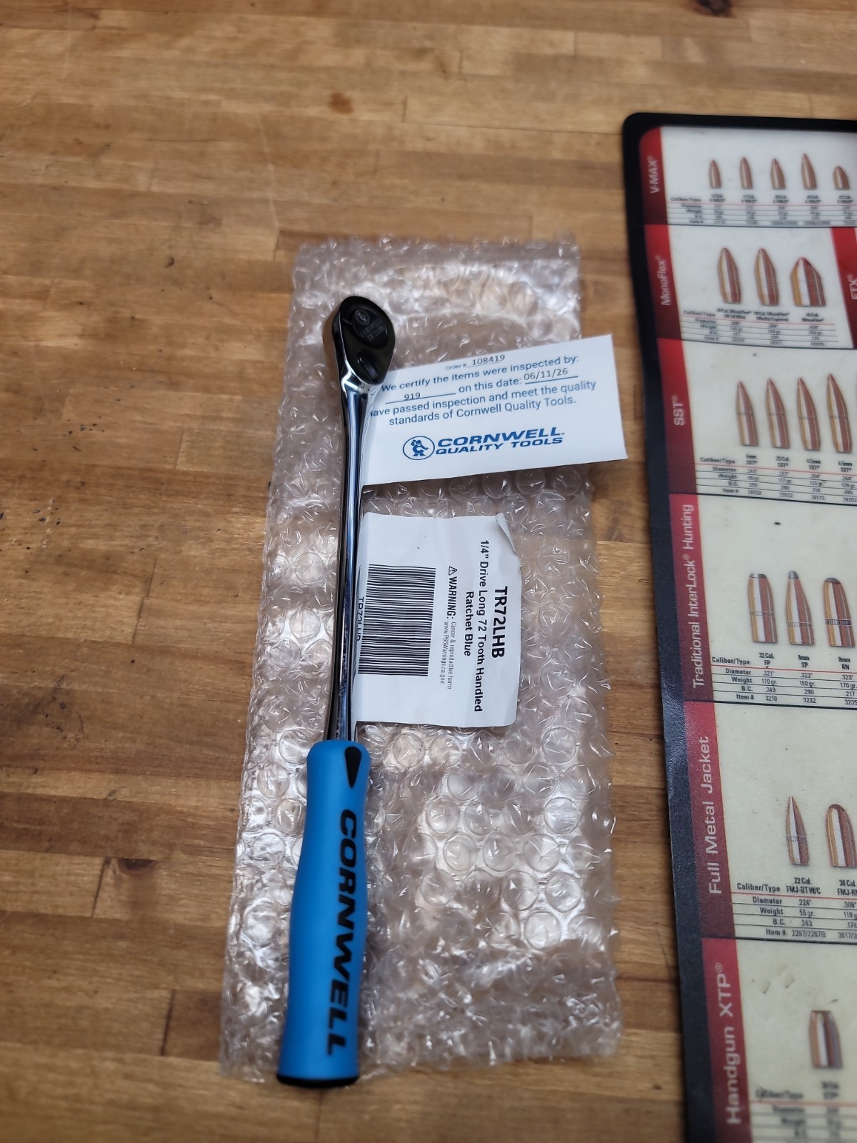 Cornwell Tools USA TR72LHB 1/4” Drive 72 Tooth Long BLUE Soft Grip Ratchet NEW