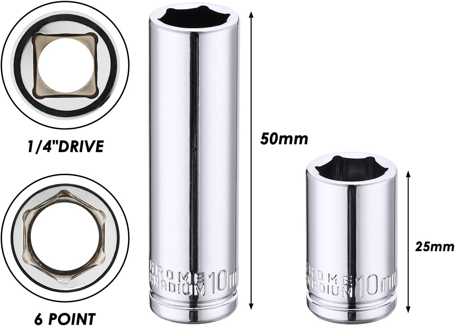 4PCS 1/4″& 3/8″ Drive 10mm Deep&Shallow Socket Set, 6 Point, Cr-V Steel, Mirr…