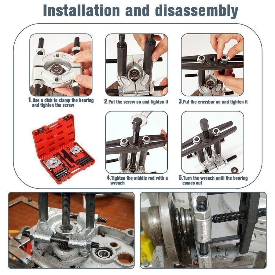 12 IN 1 Wheel Hub Puller Set Bearing Removal Splitter Separator Tool Kit + case