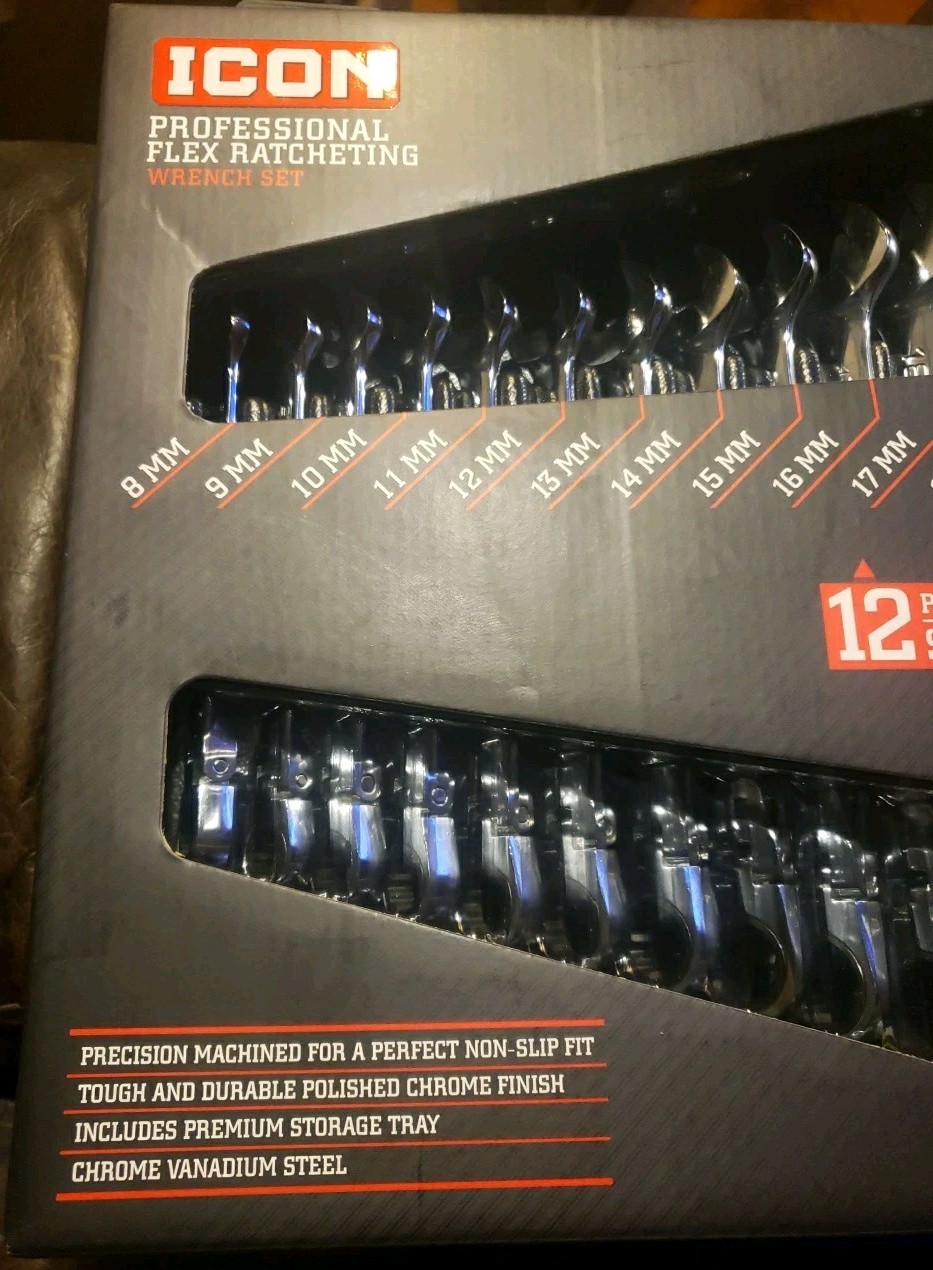 ICON Professional Flex-Head Ratcheting Combination Wrench 12-Pc 56427 WRFM-12