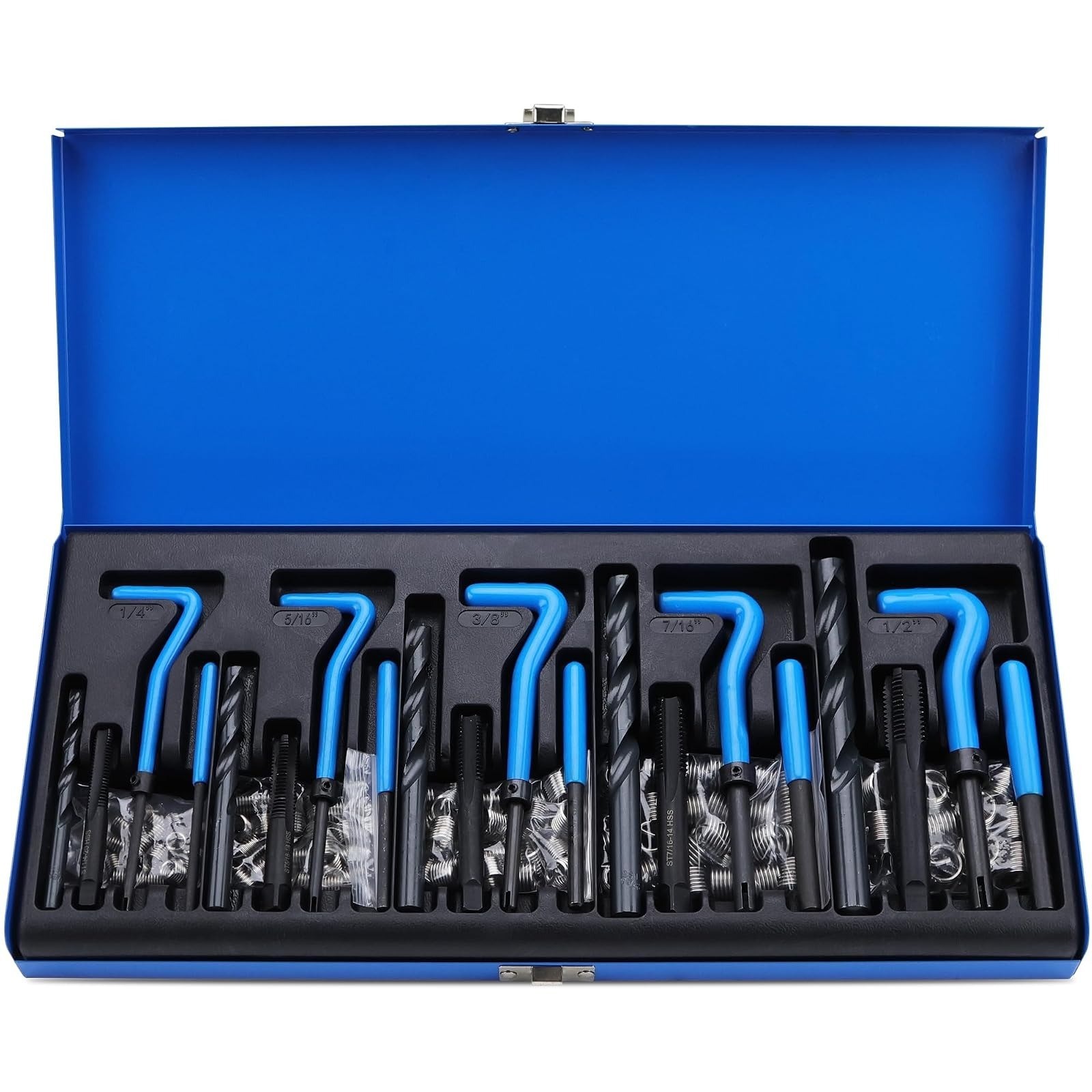 Metric Helicoil Thread Repair Kit: 131-Piece Heli Coil HSS Drills Inserts Taps &