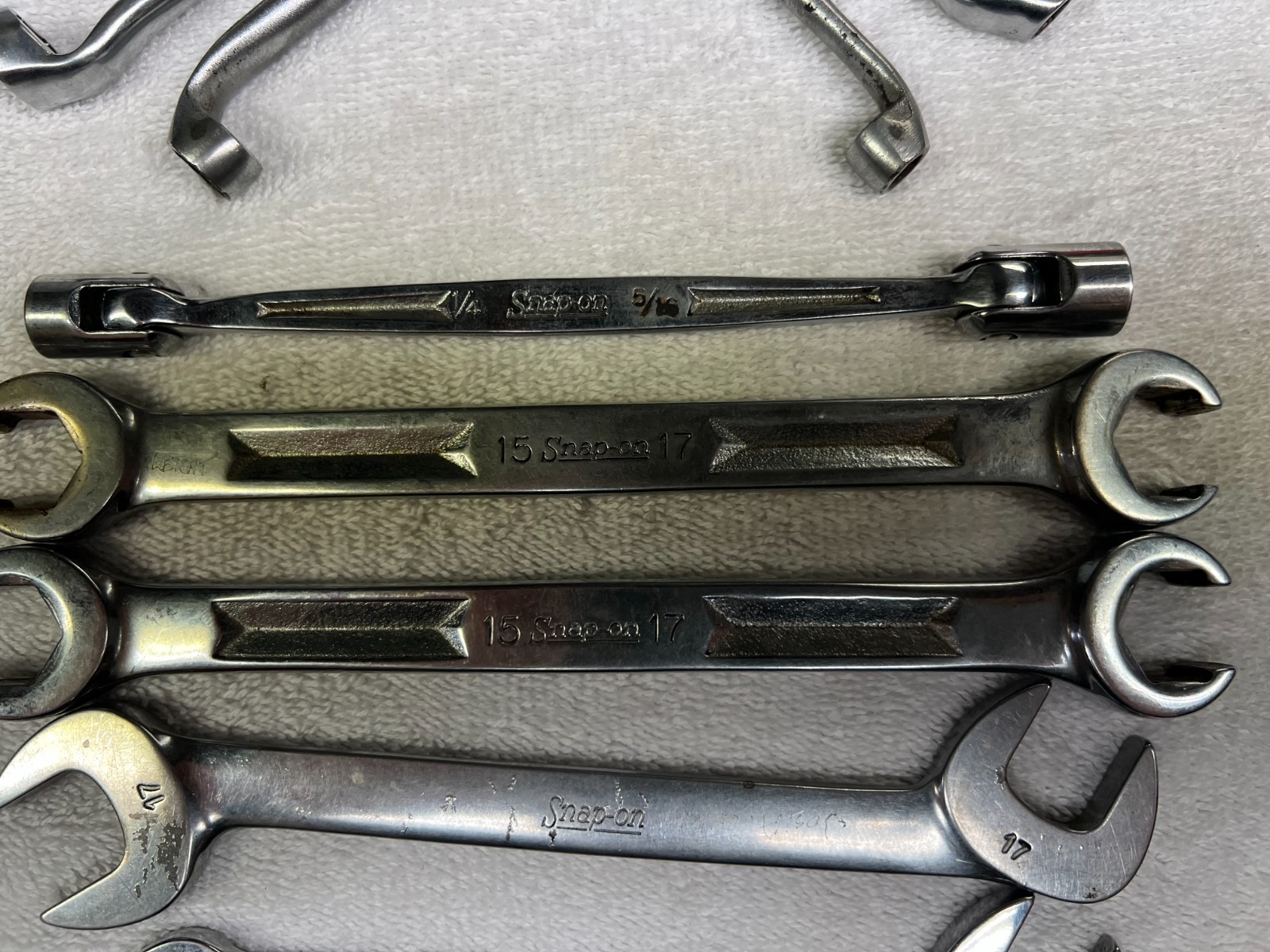 Snap On wrenches Open end/Flare/L shaped some are SAE some Metric Lot of 9