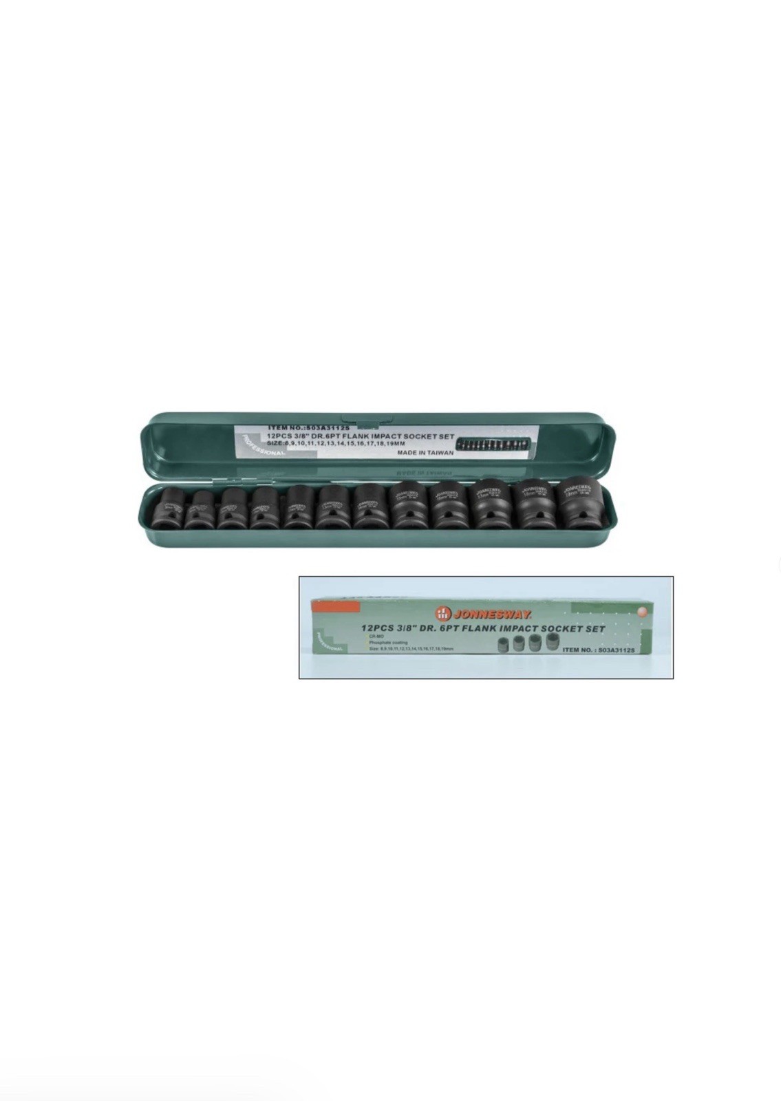 12 PCS. 3/8″ DRIVE 6 PT FLANK IMPACT SOCKET SET METRIC SIZE 8 – 19 MM