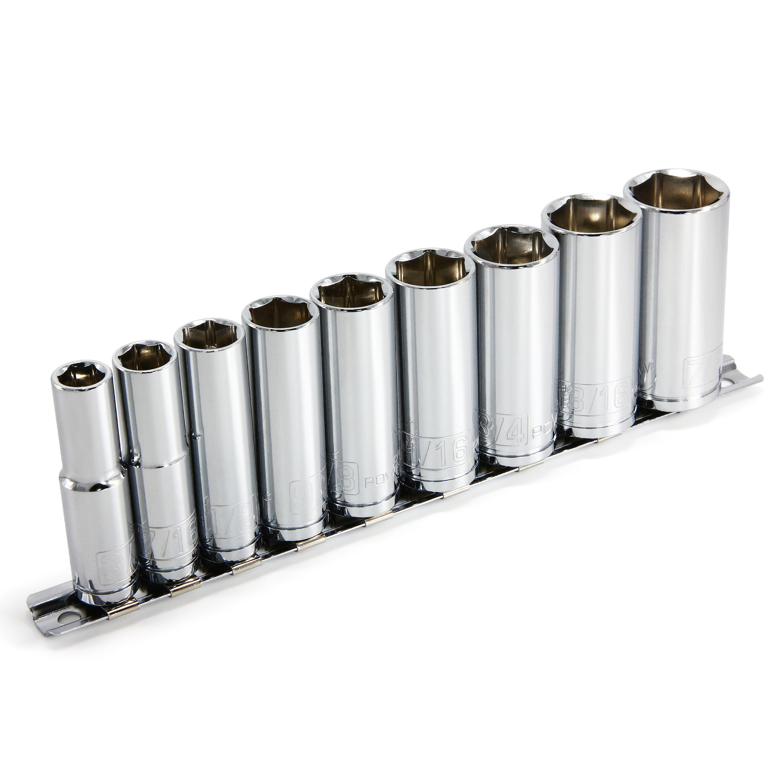 Powerbuilt 9 Piece 3/8 Inch Drive SAE 6 Point Deep Socket Set – 641717