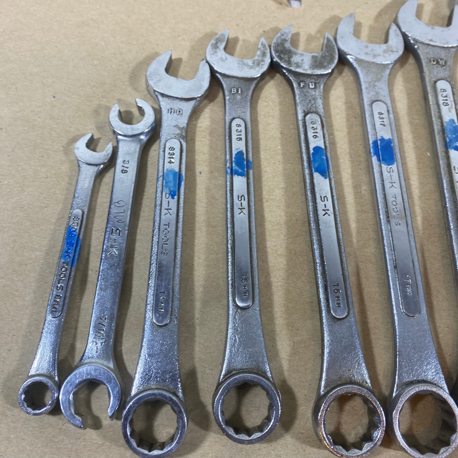 Vtg SK Tools USA 12 Point Combination Wrench Lot Metric & SAE 9mm 14–19mm 21,22