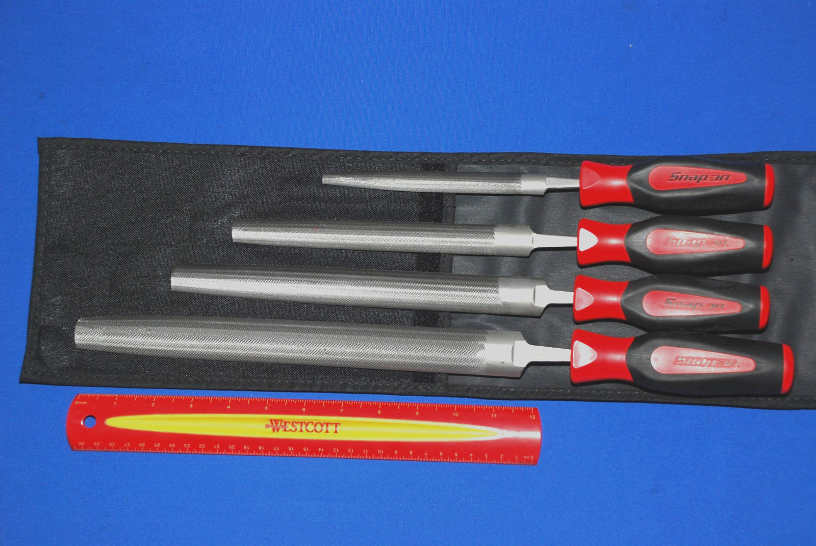 Snap-On Tools NEW SEALED 4 Pc Instinct Red Soft Grip Handle Half Round File Set