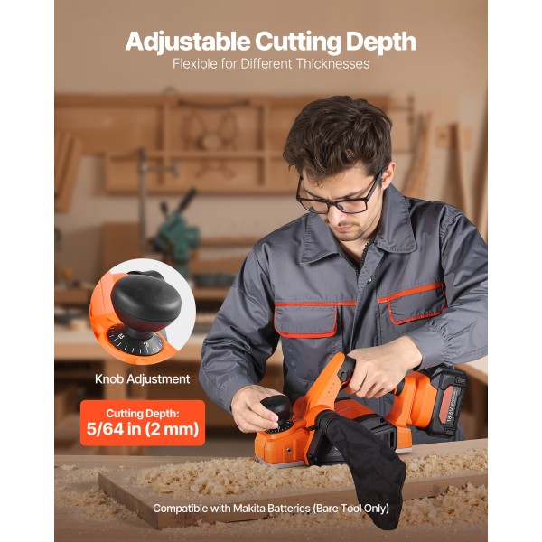 Cordless Electric Wood Planer, 3.25-Inch Cut Width, 15K RPM