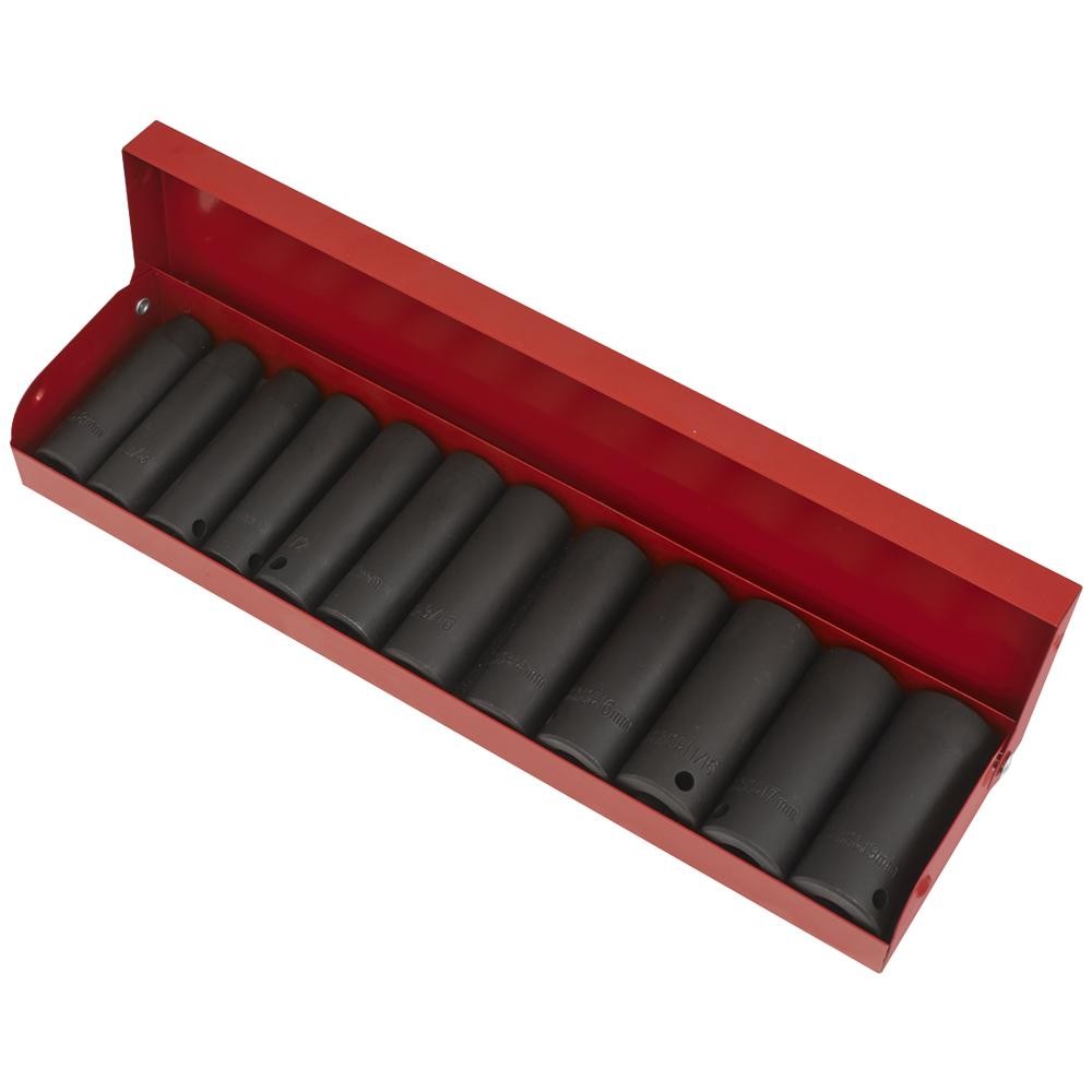 Sealey 13 Piece 3/8″ Drive Deep Hexagon Impact Socket Set Metric and Imperial