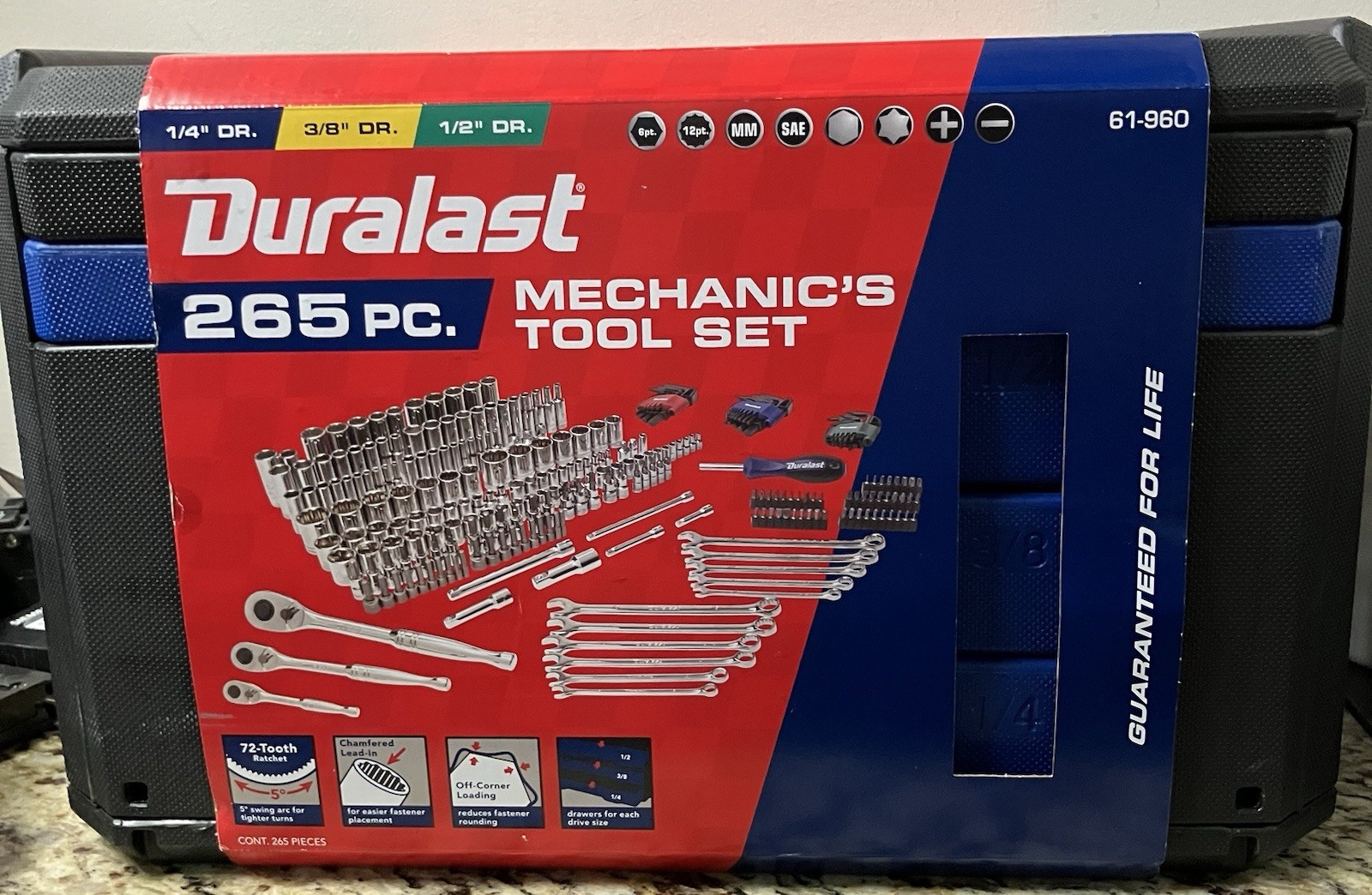 Duralast 265PC 61-960 1/4in + 3/8in + 1/2in Drive Mechanics Tool Set Fast SHIP