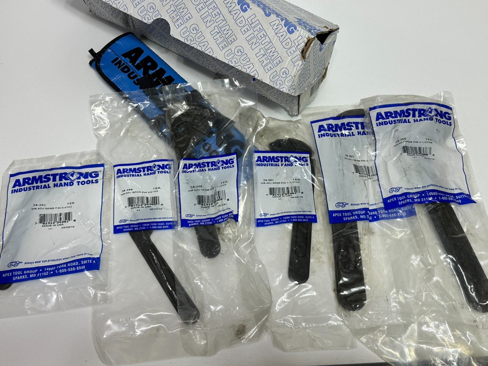 NEW Armstrong Tools USA 6pc Adjustable Pin Spanner Wrench Set w/ Kit Bag & Box