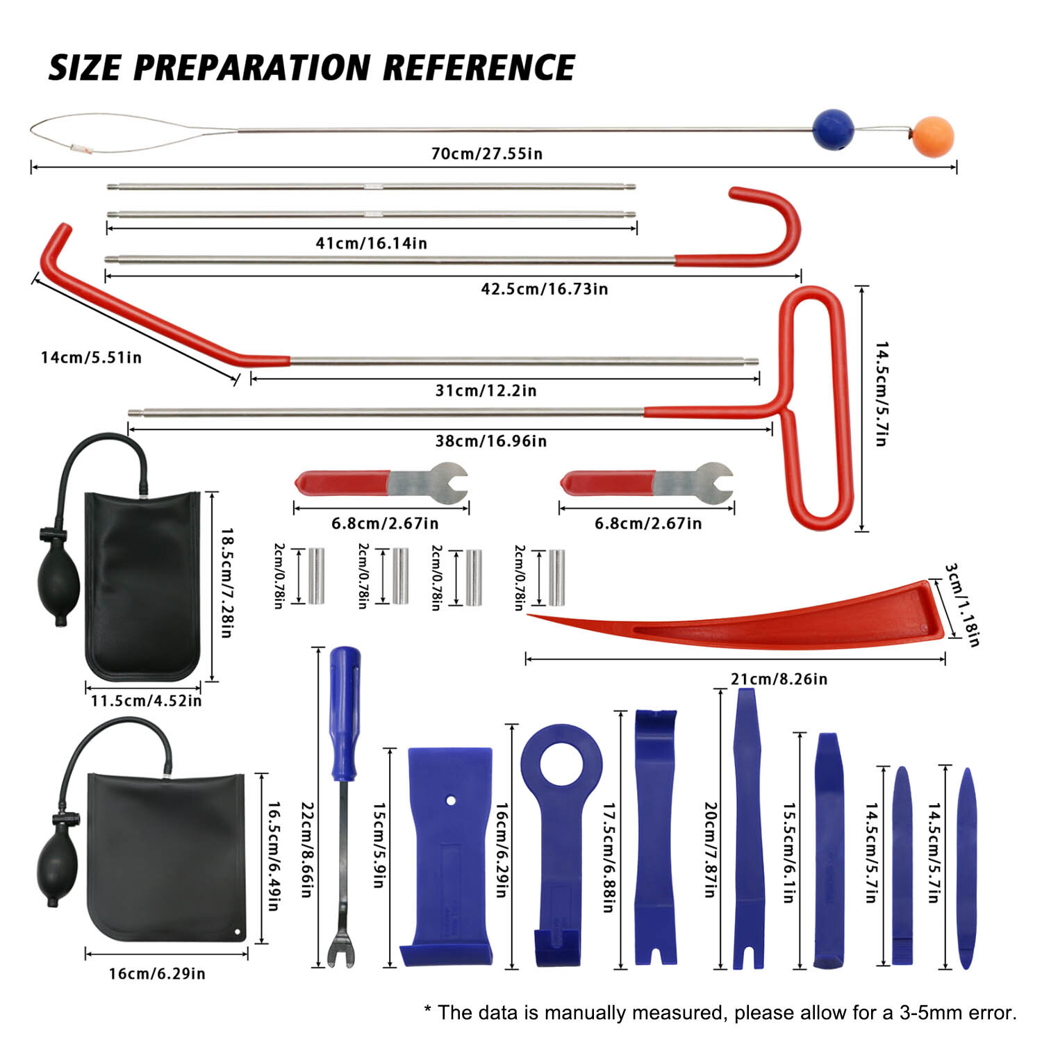 27PCS Car Tool Kit with Hook & Air Pump Portable Case for Emergency Repairs USA