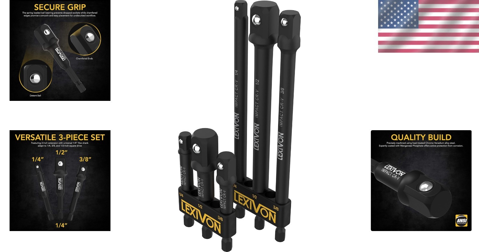 6″ & 3″ Extension Bit Set – 1/4″, 3/8″, 1/2″ Drive