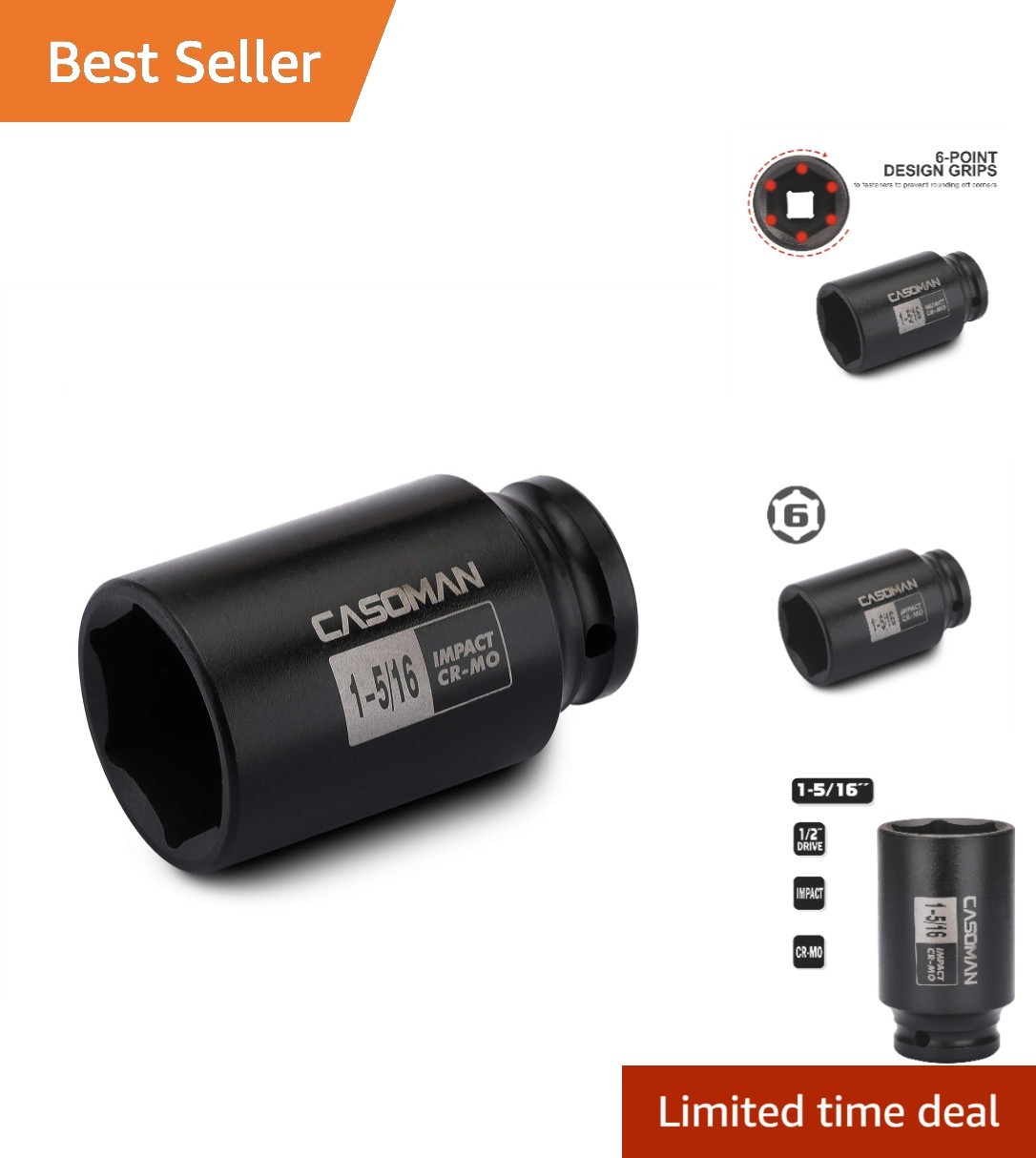 High-Torque 1/2-Inch Drive Deep Impact Socket – 1-5/16» SAE, Easy Read Markings