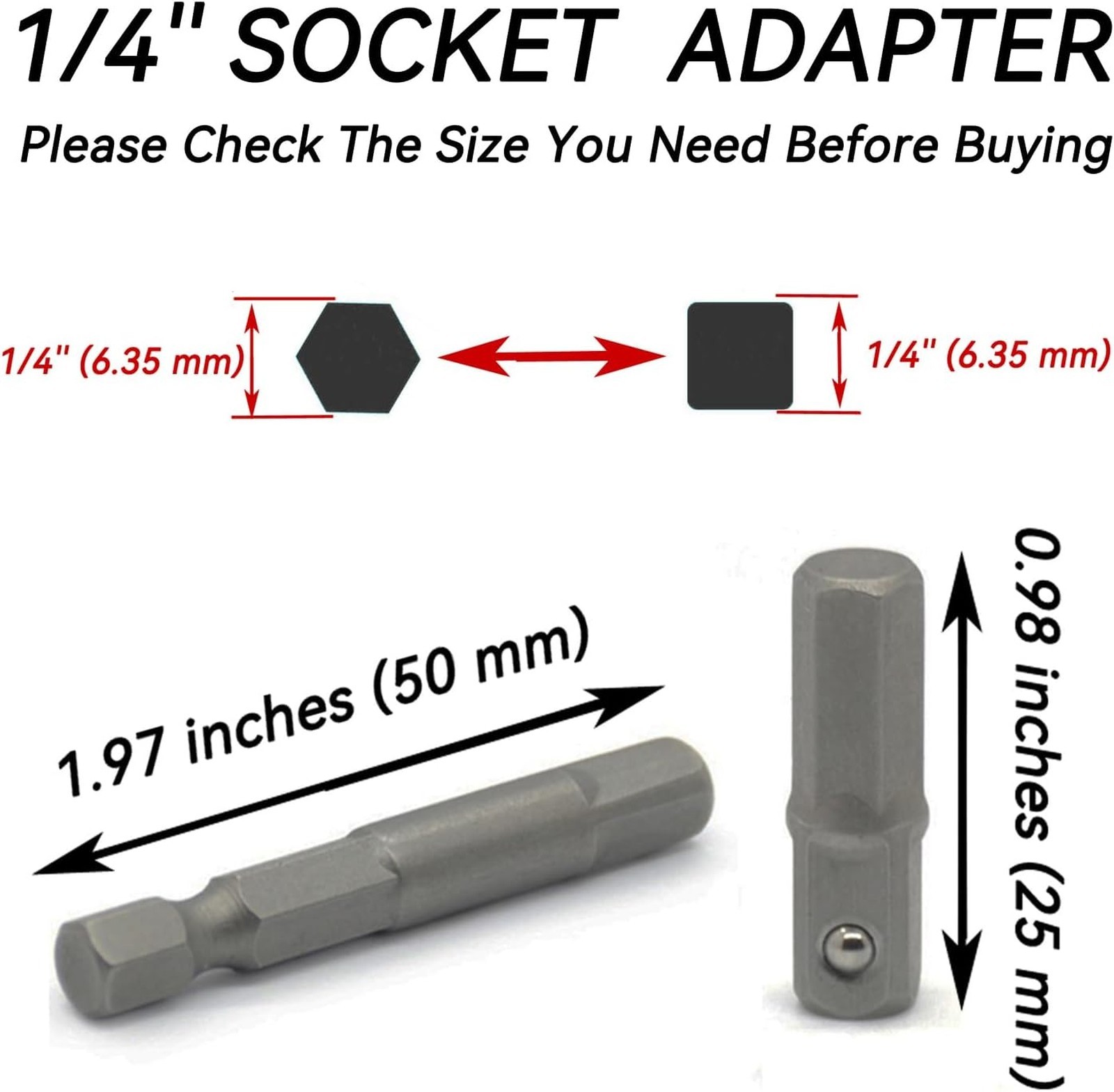 8 Pieces 1/4 Inch Hex to Socket Adapter Set, Power Tool Replacement Parts