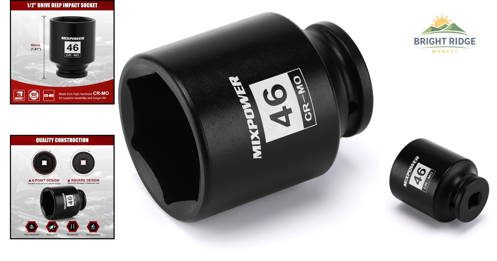 6 Point Deep Impact Socket, 46mm Size, High-Torque Chrome Moly Steel Design