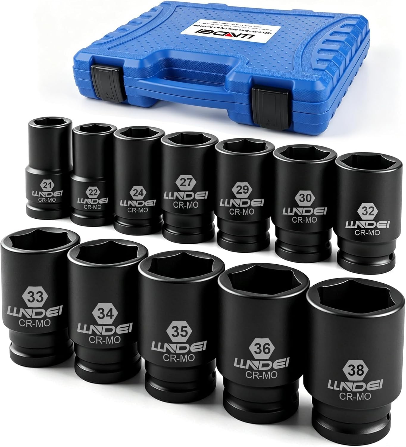 Pro 3/4 Drive Impact Socket Set 12pc Metric 21-38mm CR-MO Lifetime