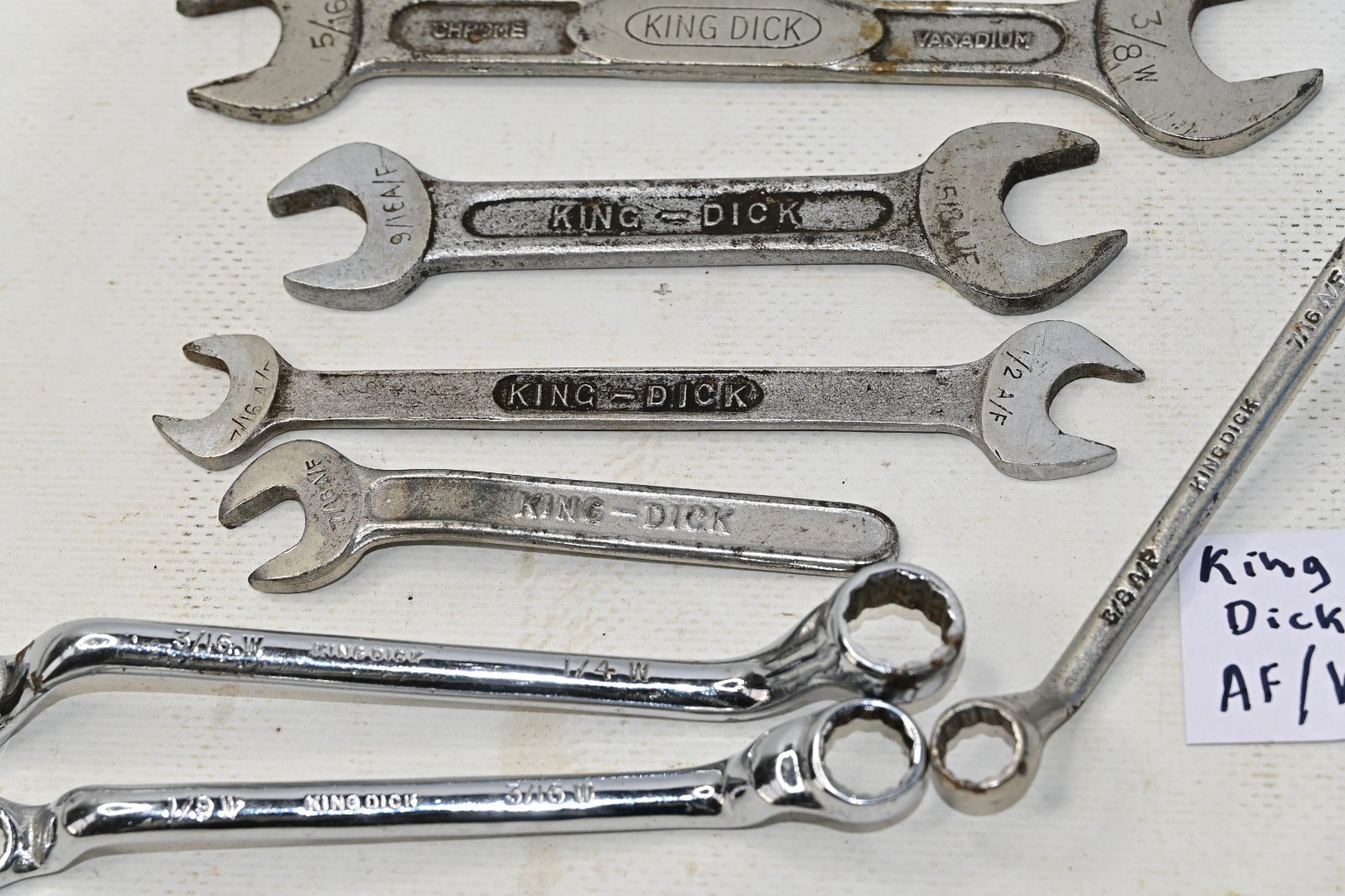 Vintage 7 King Dick AF / W open ended / cranked ring Spanners as photos British