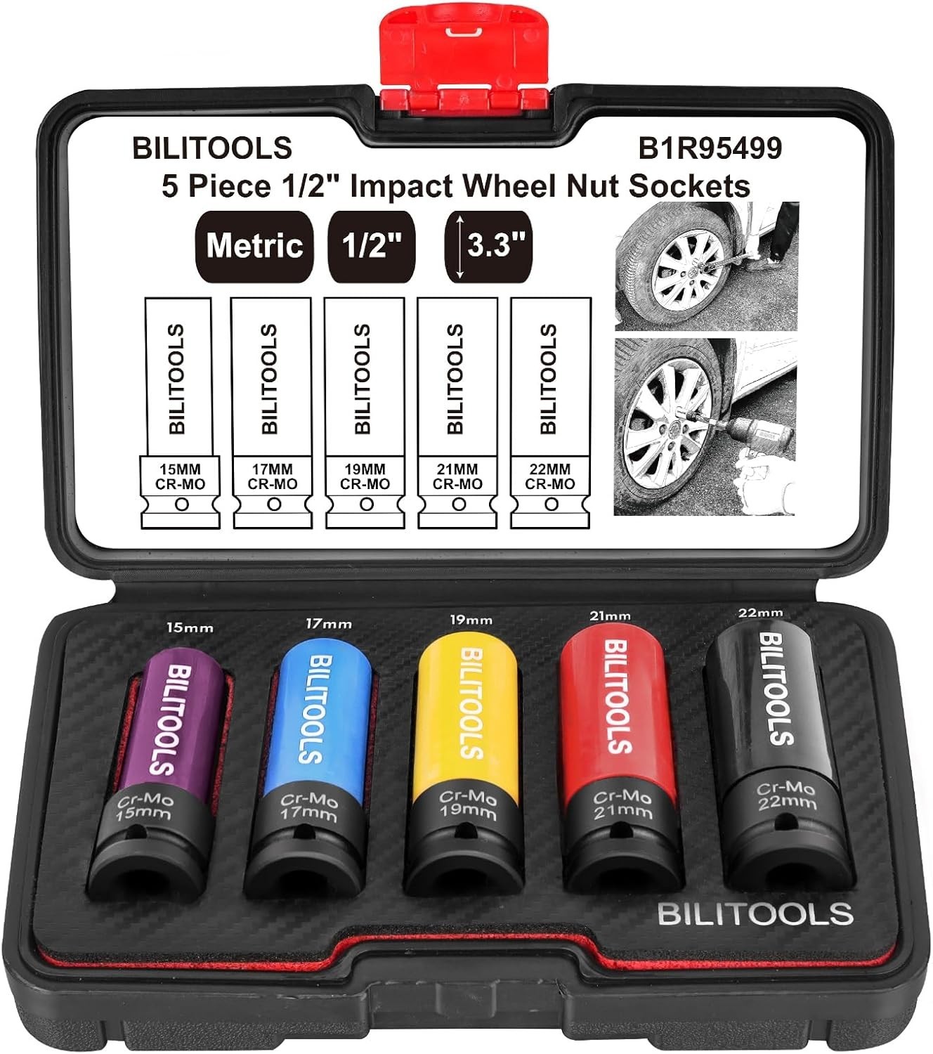 1/2 inch Drive Impact Lug Nut Socket Set, 15 17 19 21 22 MM Non-Marring Thin …